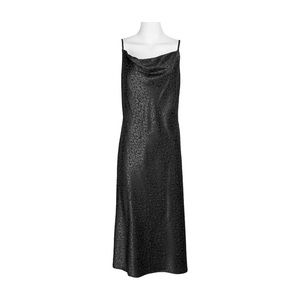 Emma & Michele Satin Black Leopard Print Spaghetti Strap Cowl Neck Slip Dress